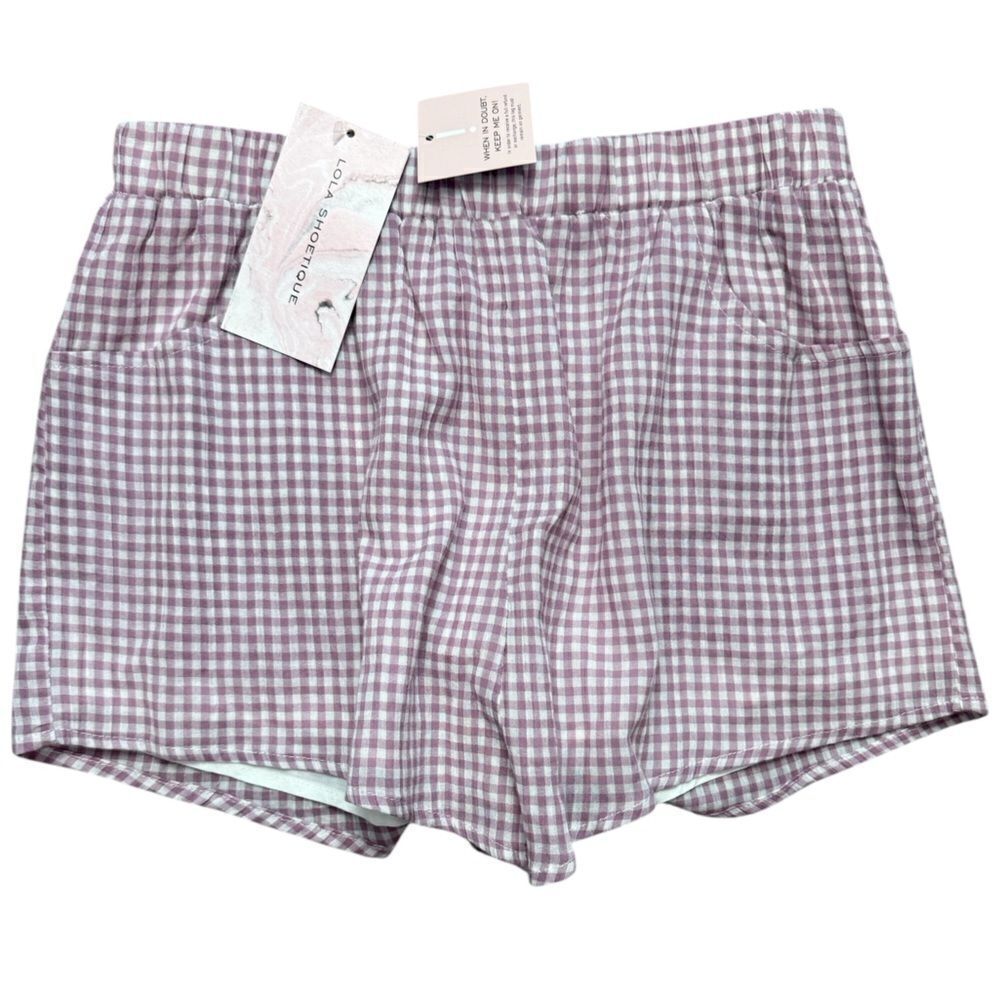 Honey Punch Purple & White Gingham Shorts
